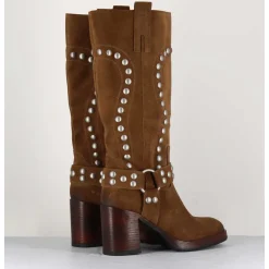 Bottes Bikers Daim Camel & Clous - Volta Velour Cuoio