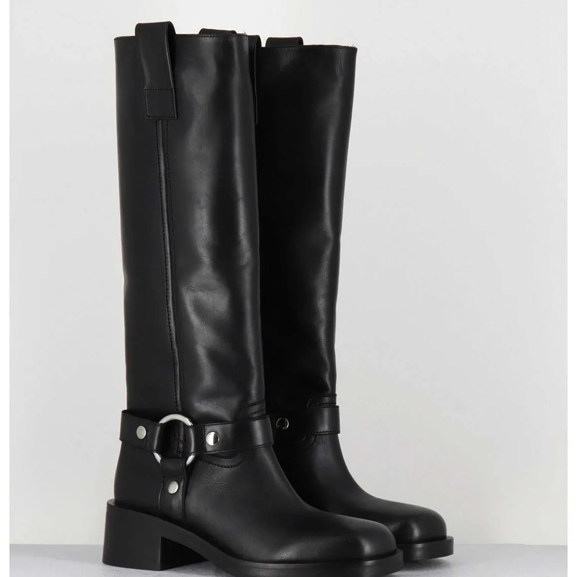 Bottes Boucle Biker En Cuir Noir - A5603 Talco Nero