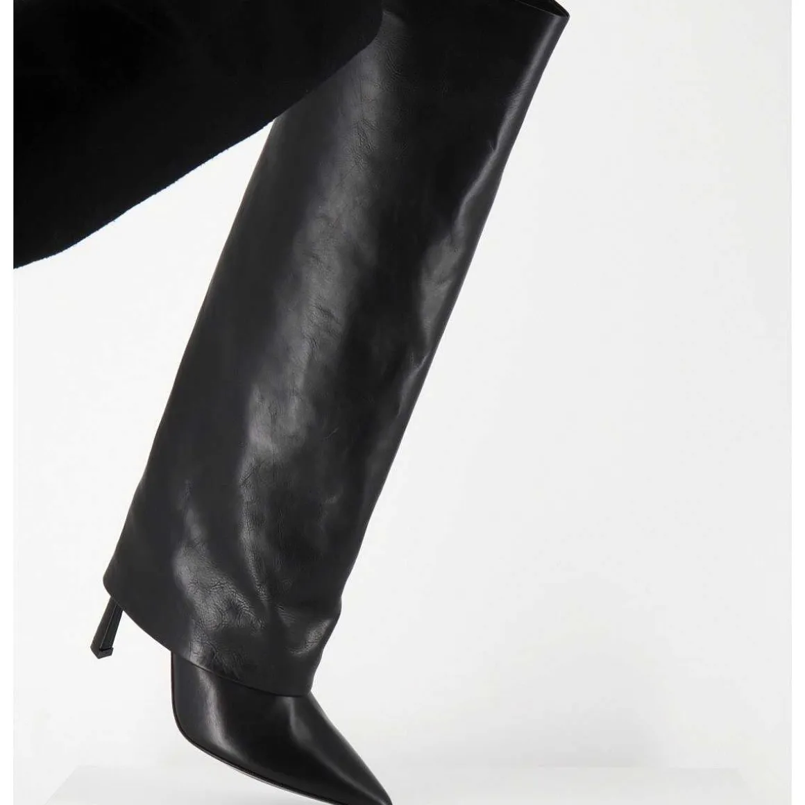 Bottes Bout Pointu A Guetre En Cuir Noir Talon Haut- M23I99902 Black