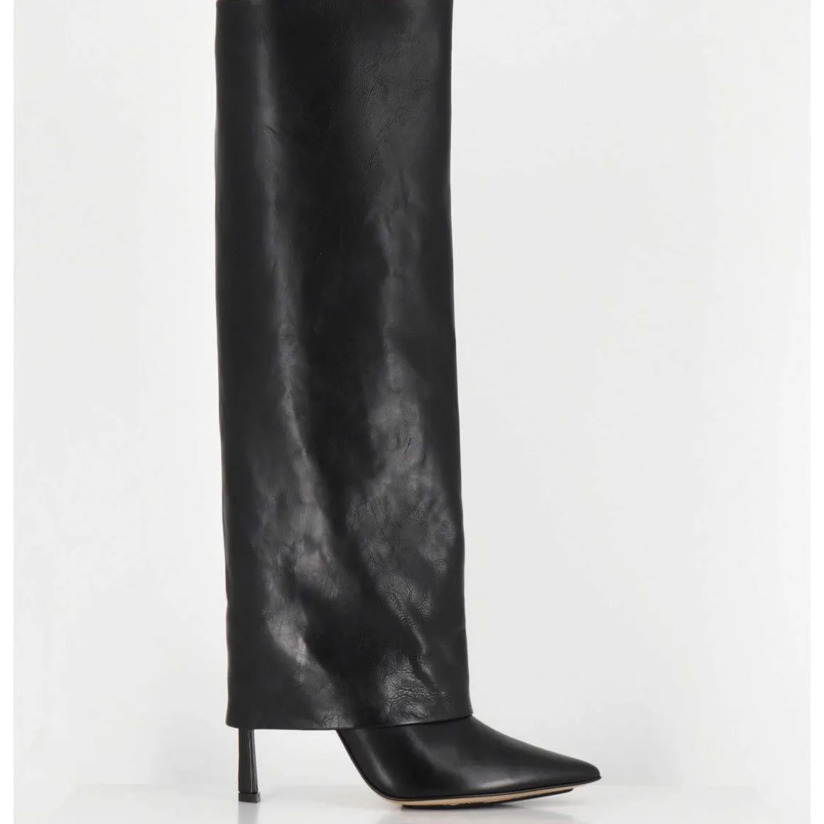 Bottes Bout Pointu A Guetre En Cuir Noir Talon Haut- M23I99902 Black