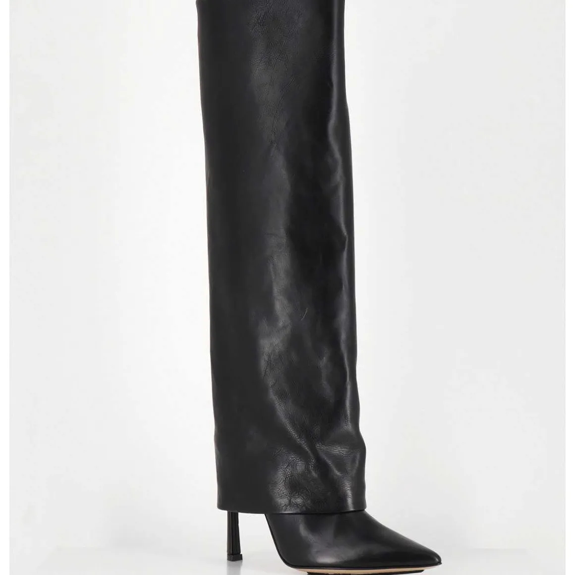 Bottes Bout Pointu A Guetre En Cuir Noir Talon Haut- M23I99902 Black