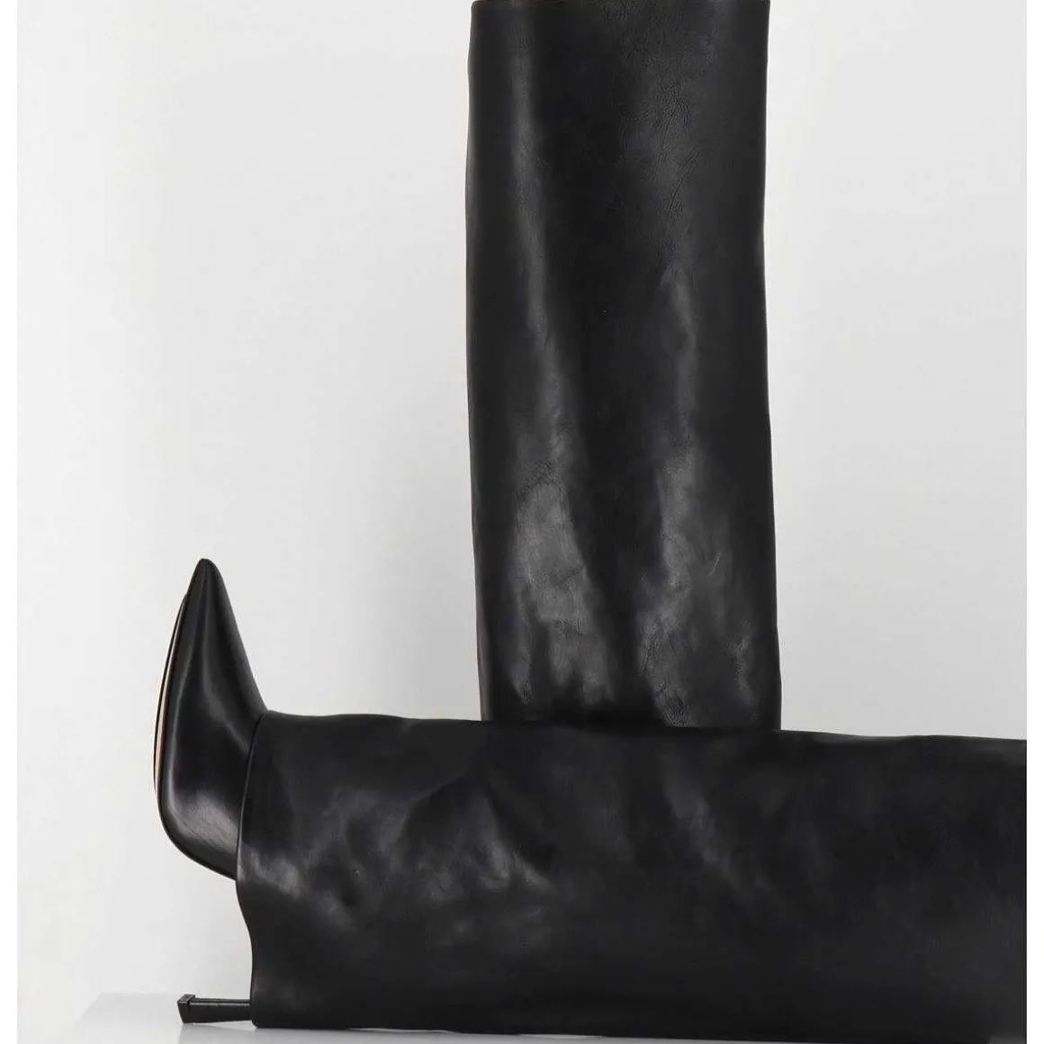 Bottes Bout Pointu A Guetre En Cuir Noir Talon Haut- M23I99902 Black