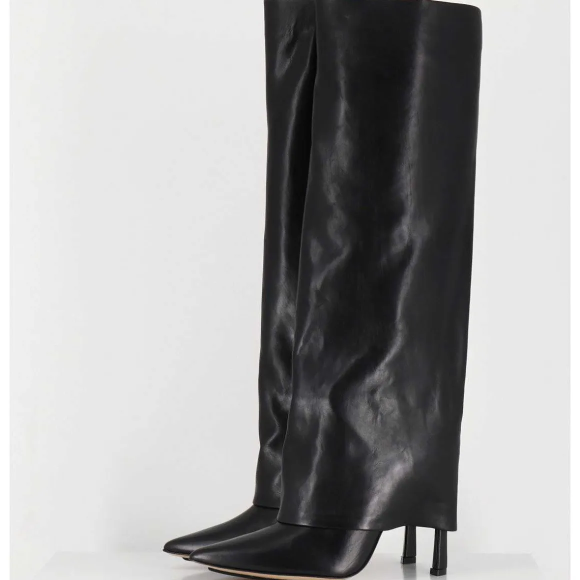 Bottes Bout Pointu A Guetre En Cuir Noir Talon Haut- M23I99902 Black