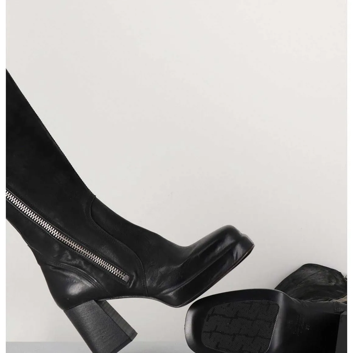 Bottes En Cuir Noir A Zip - Dw336 Nero