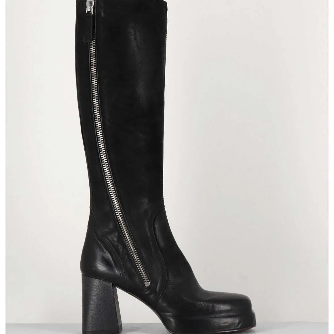Bottes En Cuir Noir A Zip - Dw336 Nero