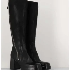 Bottes En Cuir Noir A Zip - Dw336 Nero