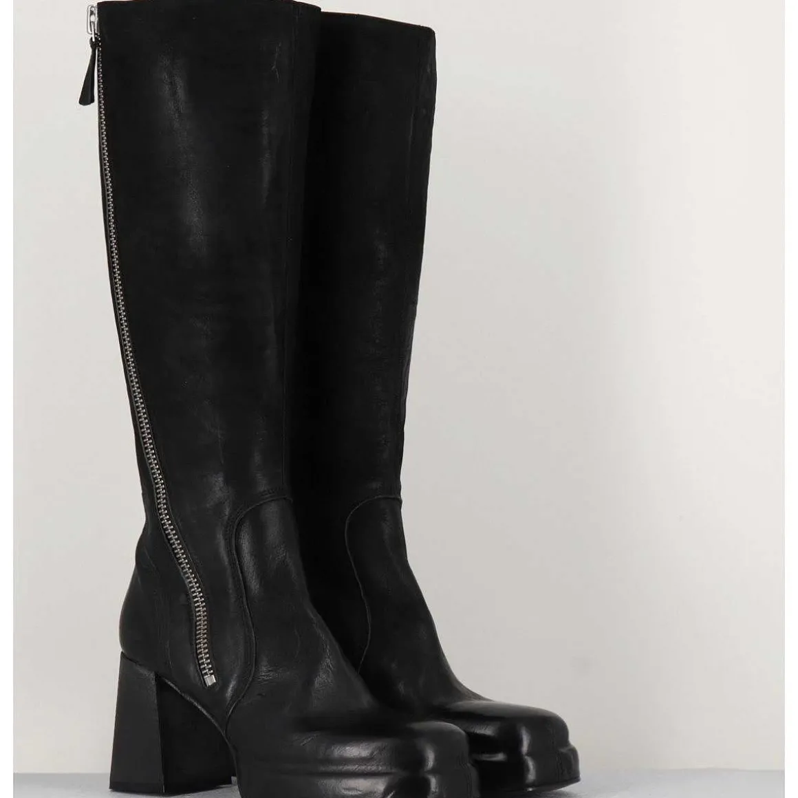 Bottes En Cuir Noir A Zip - Dw336 Nero