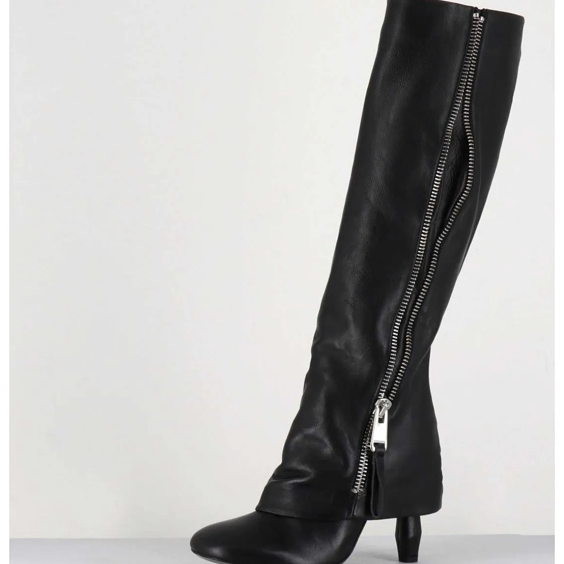 Bottes En Cuir Noir Guetre & Zip Destructurees - M22I97602 Black