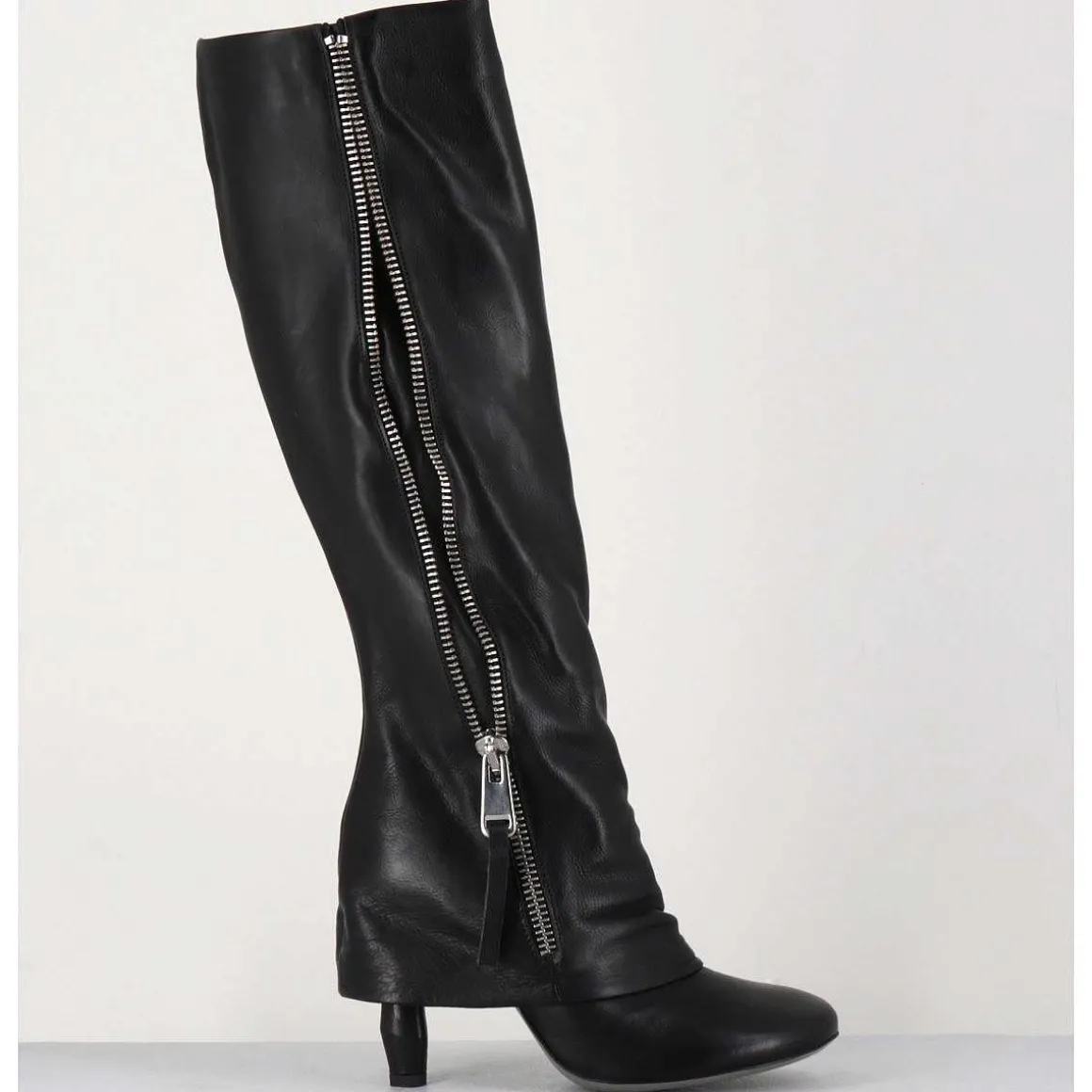 Bottes En Cuir Noir Guetre & Zip Destructurees - M22I97602 Black