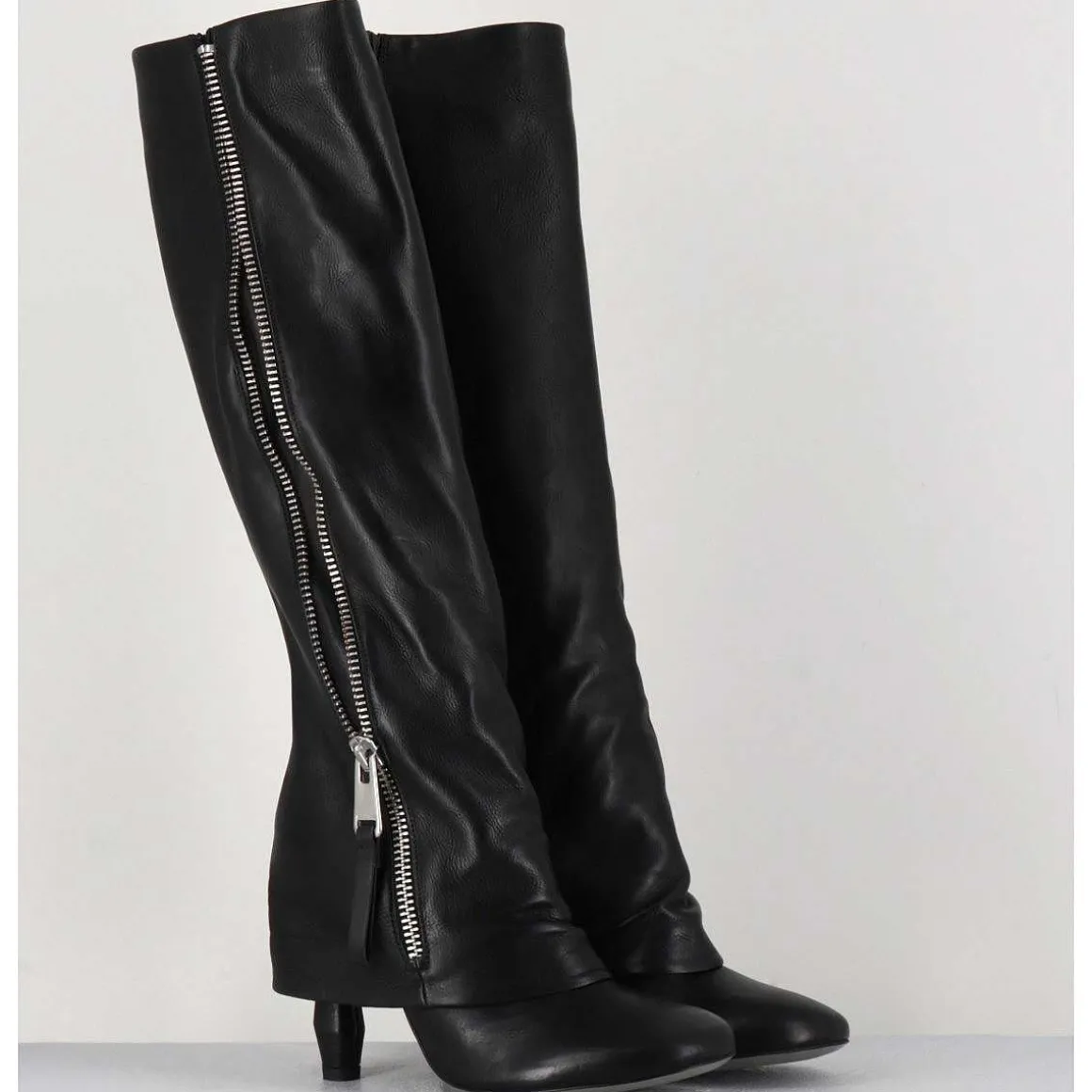 Bottes En Cuir Noir Guetre & Zip Destructurees - M22I97602 Black