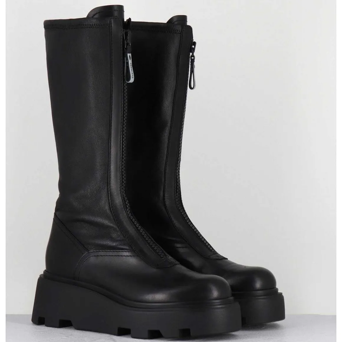 Bottes En Cuir Stretch Noir & Zip Central - M6622 Ranch Nero