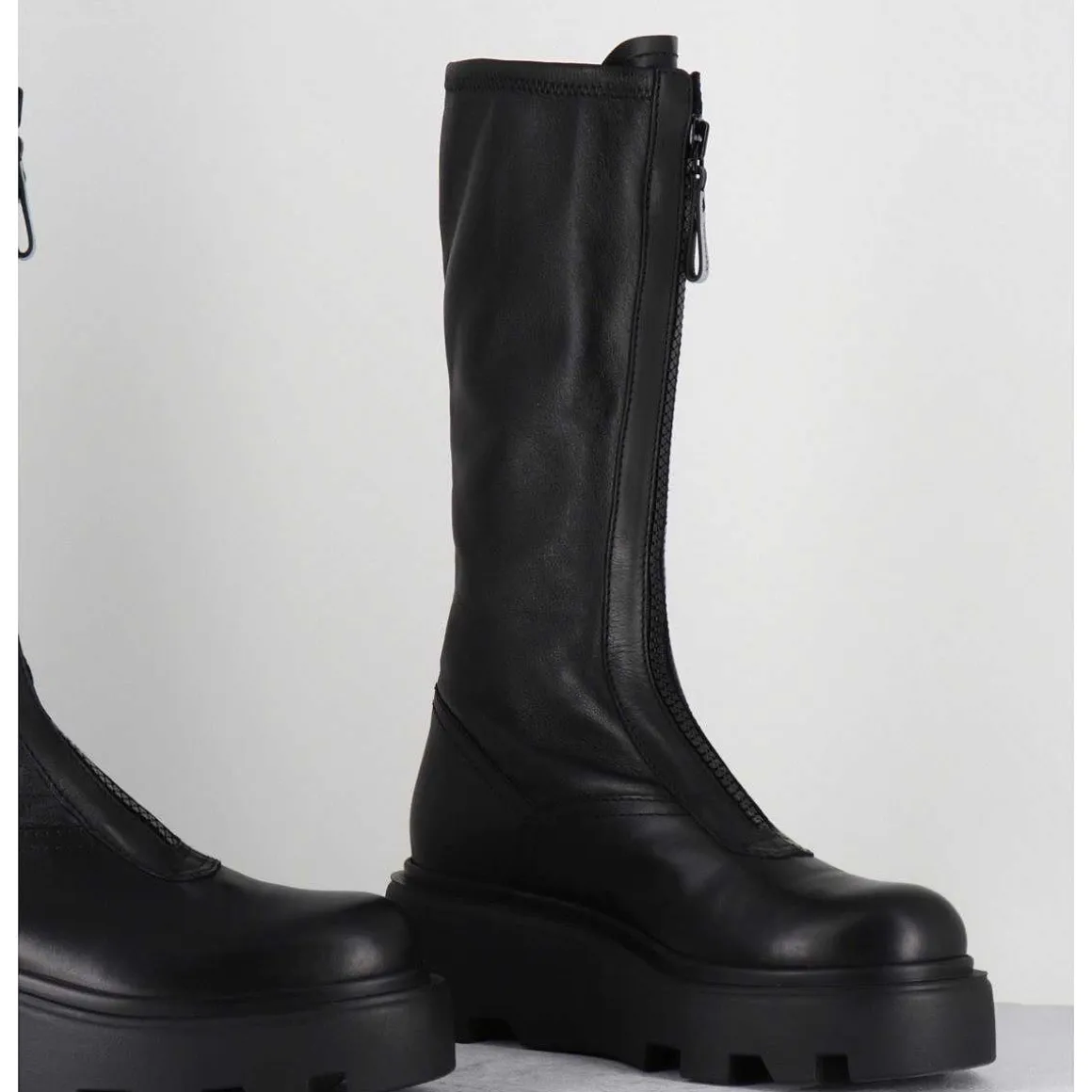 Bottes En Cuir Stretch Noir & Zip Central - M6622 Ranch Nero