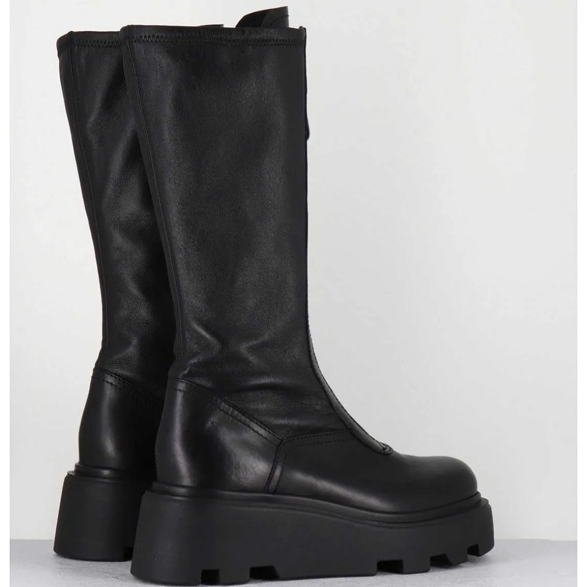 Bottes En Cuir Stretch Noir & Zip Central - M6622 Ranch Nero
