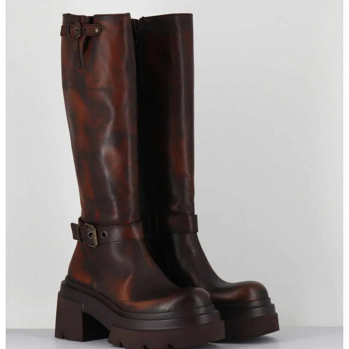 Bottes En Cuir Vieilli Marron Semelle Legere - E3772 Beta Cuoio