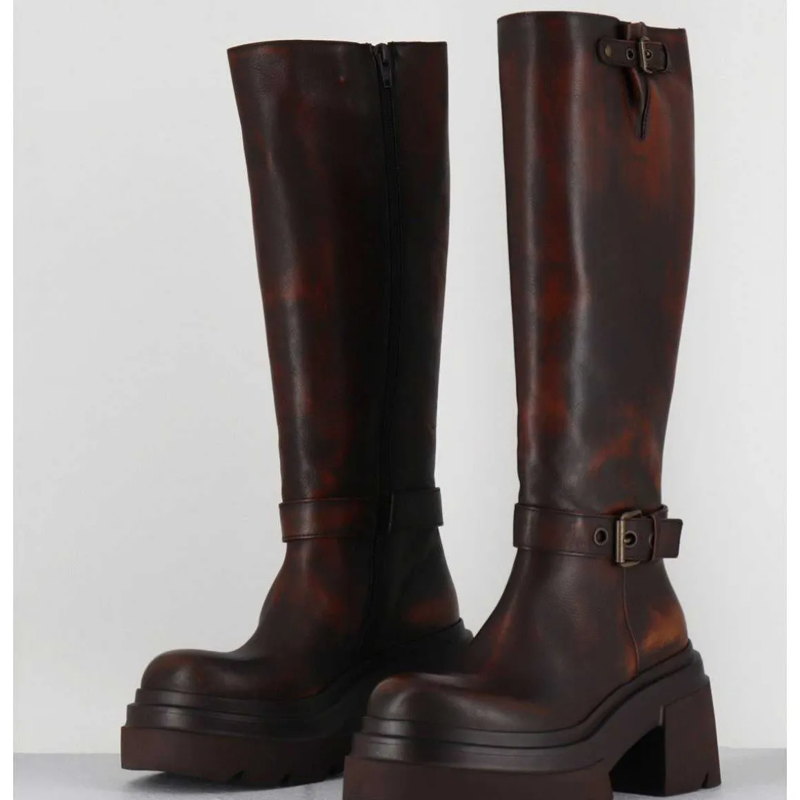 Bottes En Cuir Vieilli Marron Semelle Legere - E3772 Beta Cuoio