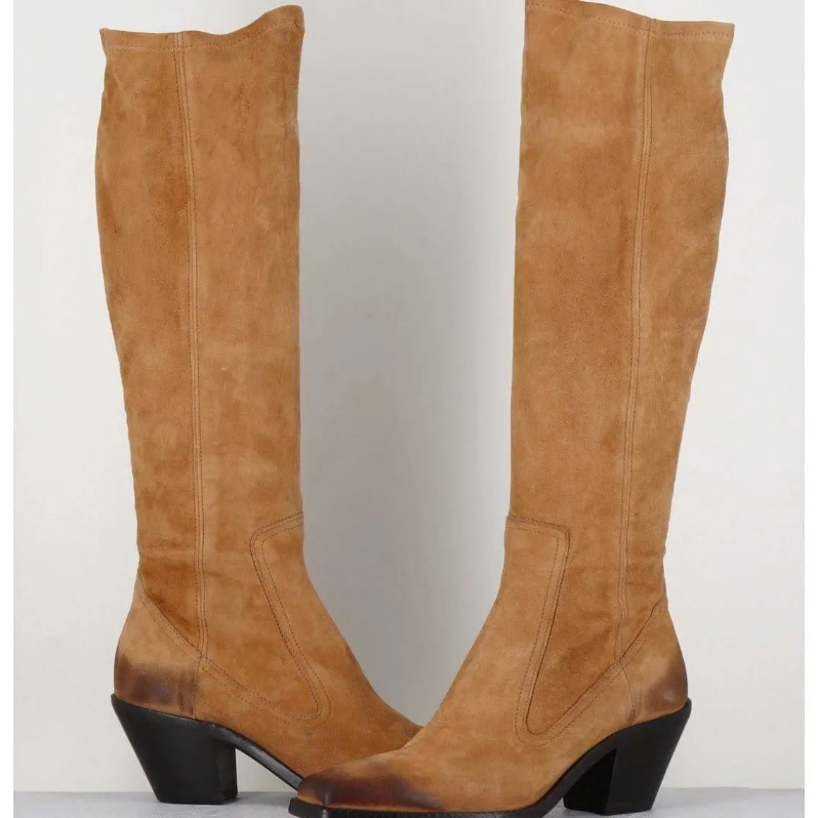 Bottes Esprit Santiag En Daim Camel - 5181 Cuoio