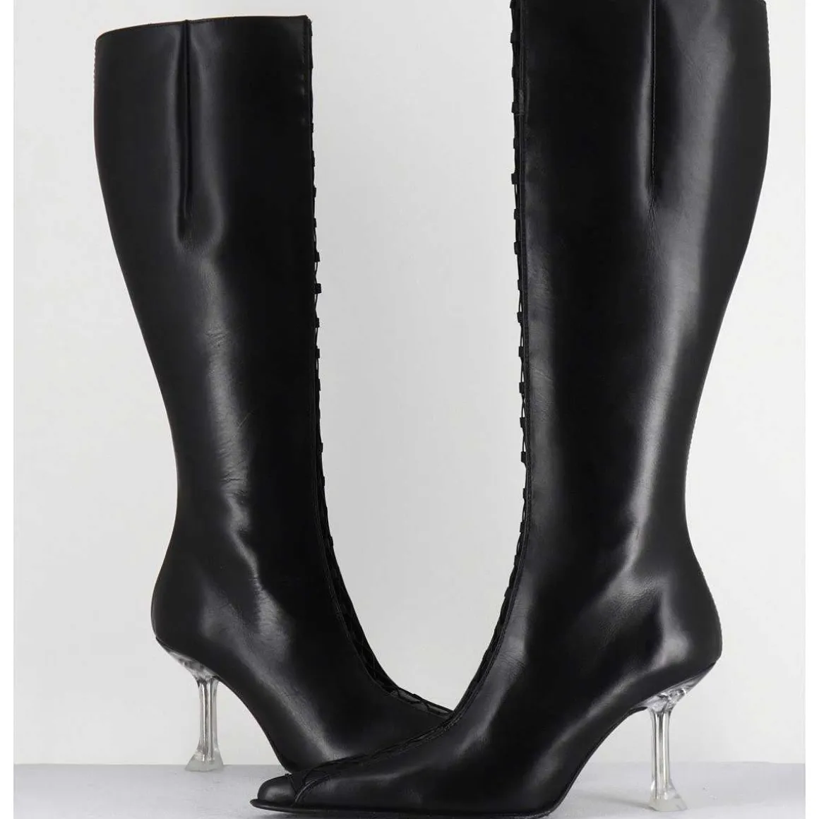 Bottes Hautes En Cuir Noir Corsete & Talon Plexi - Aline Tall Boots