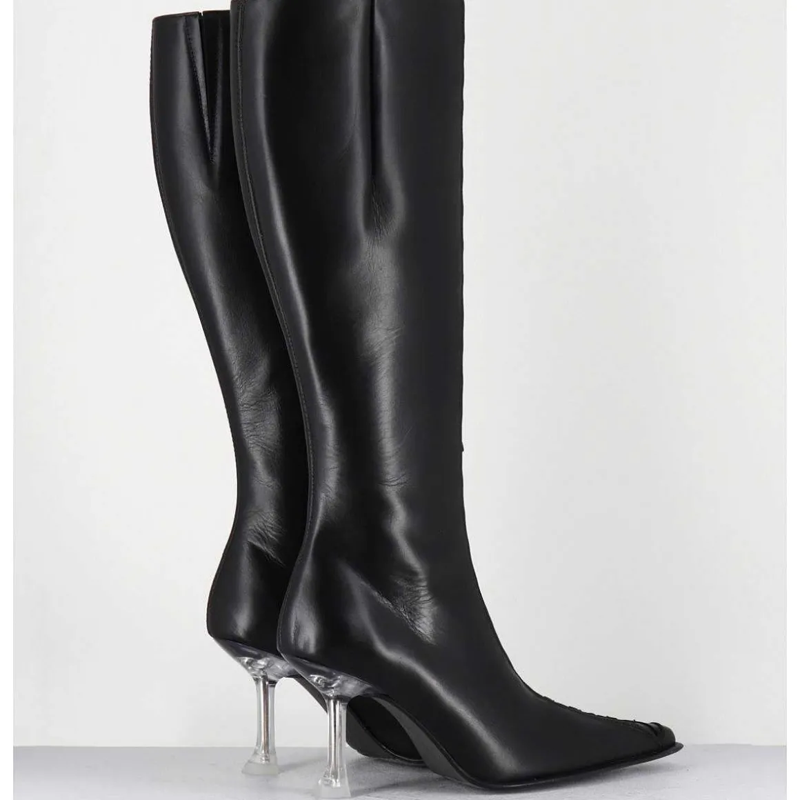 Bottes Hautes En Cuir Noir Corsete & Talon Plexi - Aline Tall Boots