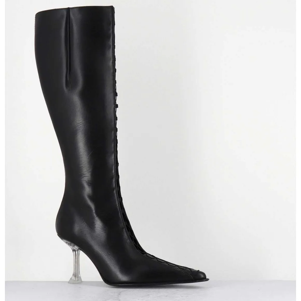 Bottes Hautes En Cuir Noir Corsete & Talon Plexi - Aline Tall Boots