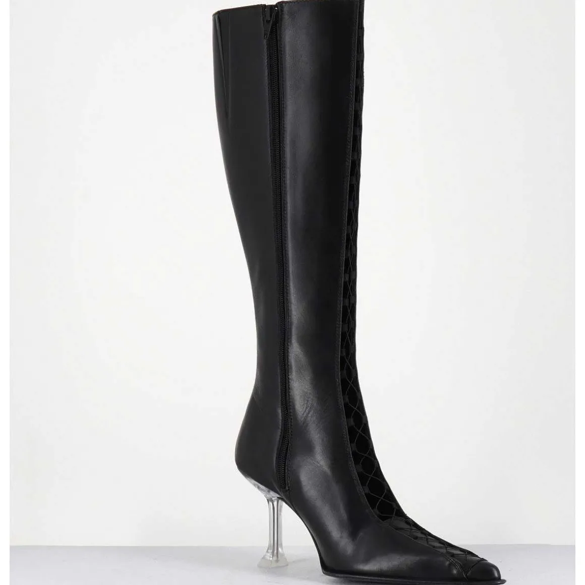 Bottes Hautes En Cuir Noir Corsete & Talon Plexi - Aline Tall Boots