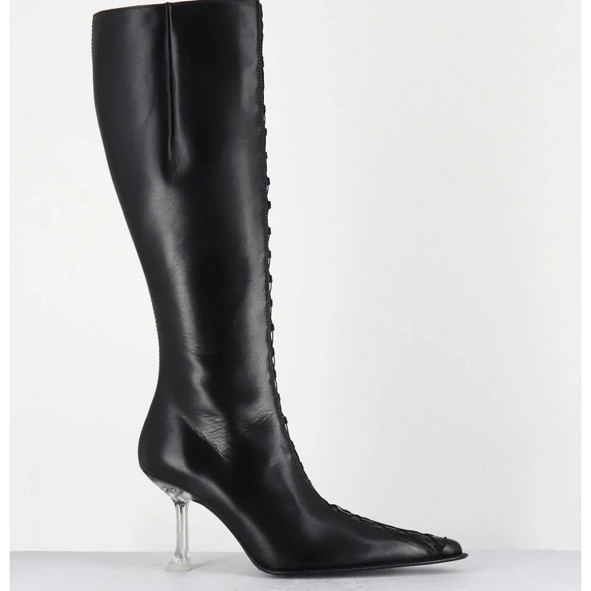 Bottes Hautes En Cuir Noir Corsete & Talon Plexi - Aline Tall Boots