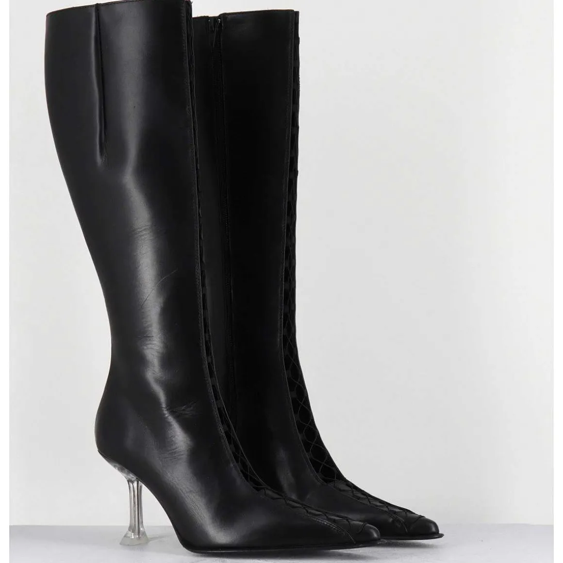 Bottes Hautes En Cuir Noir Corsete & Talon Plexi - Aline Tall Boots