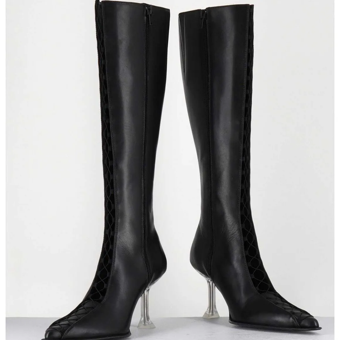 Bottes Hautes En Cuir Noir Corsete & Talon Plexi - Aline Tall Boots