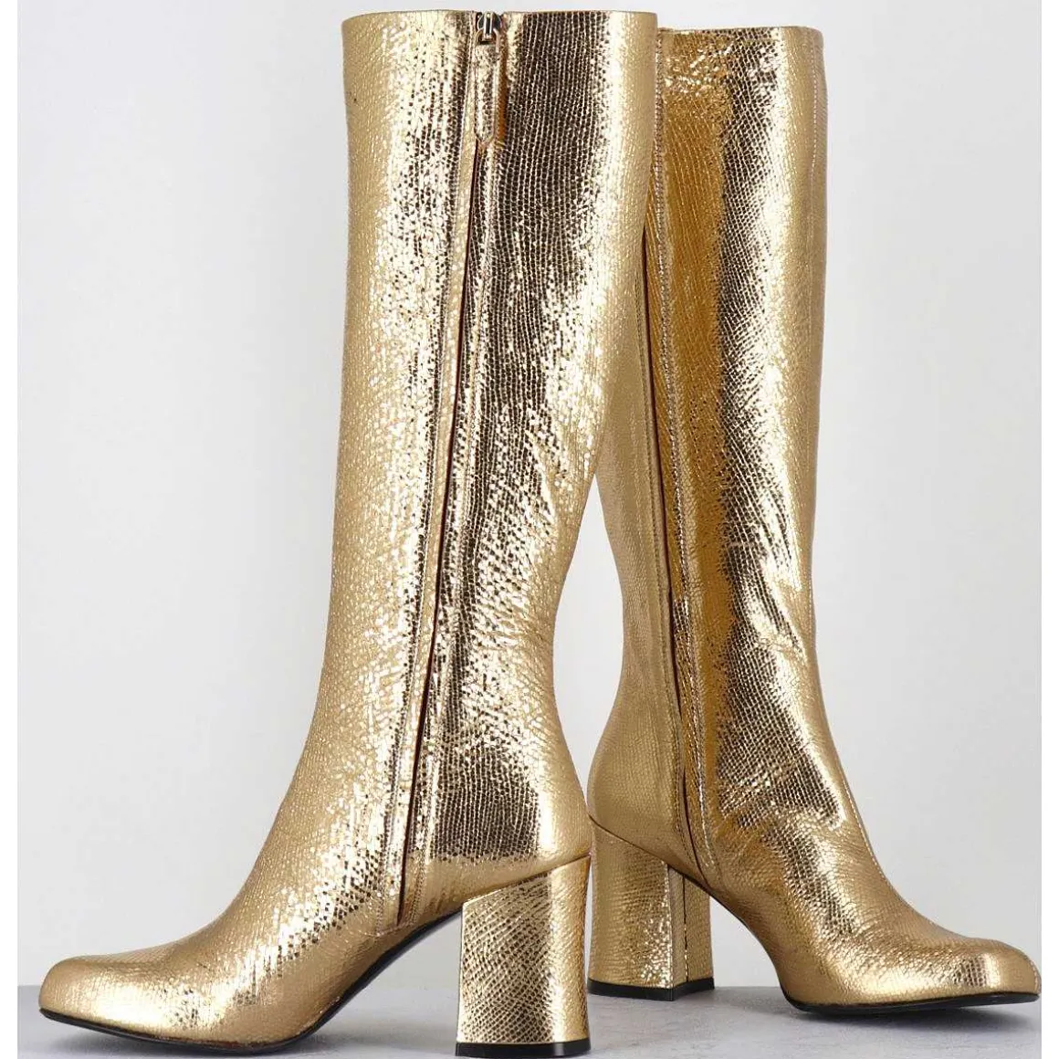Bottes 60S En Cuir Metallise Cotte De Maille Dore - Ah2983 Diamante Oro