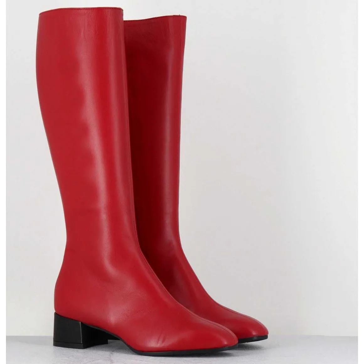 Bottes 60S En Cuir Souple Rouge & Noir - Mayera Nappa Fuego