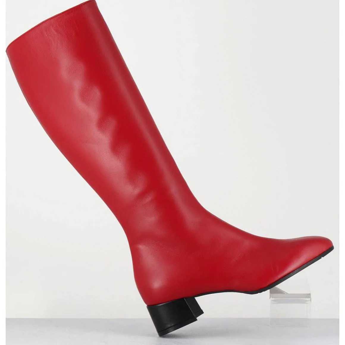 Bottes 60S En Cuir Souple Rouge & Noir - Mayera Nappa Fuego