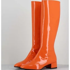 Bottes 60S En Cuir Vernis Orange Petit Talon - Mayera Vernice Orange