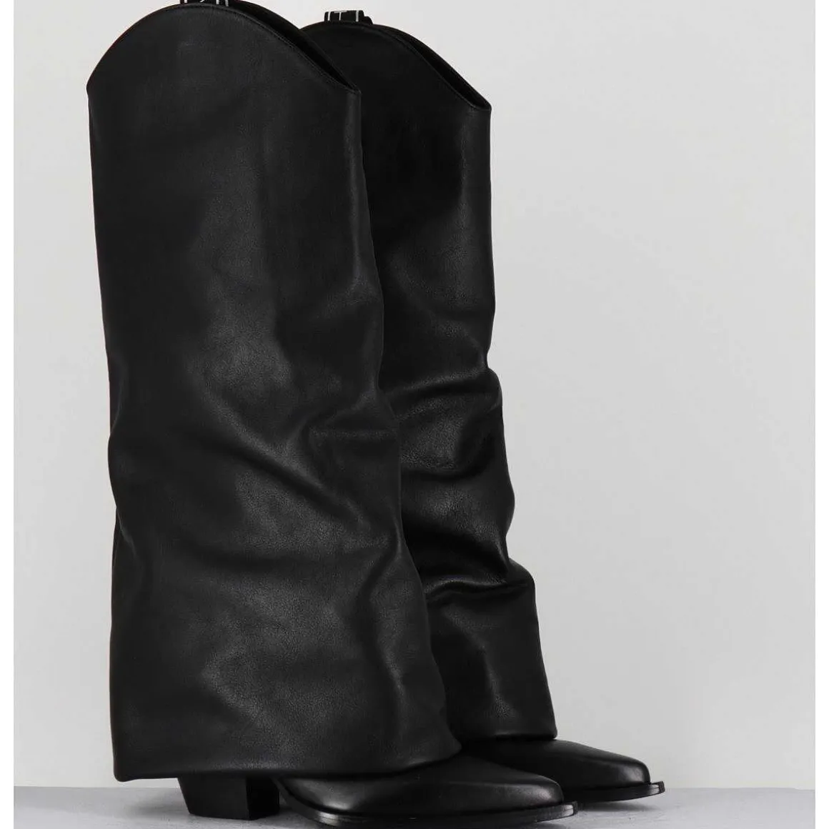 Bottes Santiag A Guetre En Cuir Noir - E3595 Nature Nero