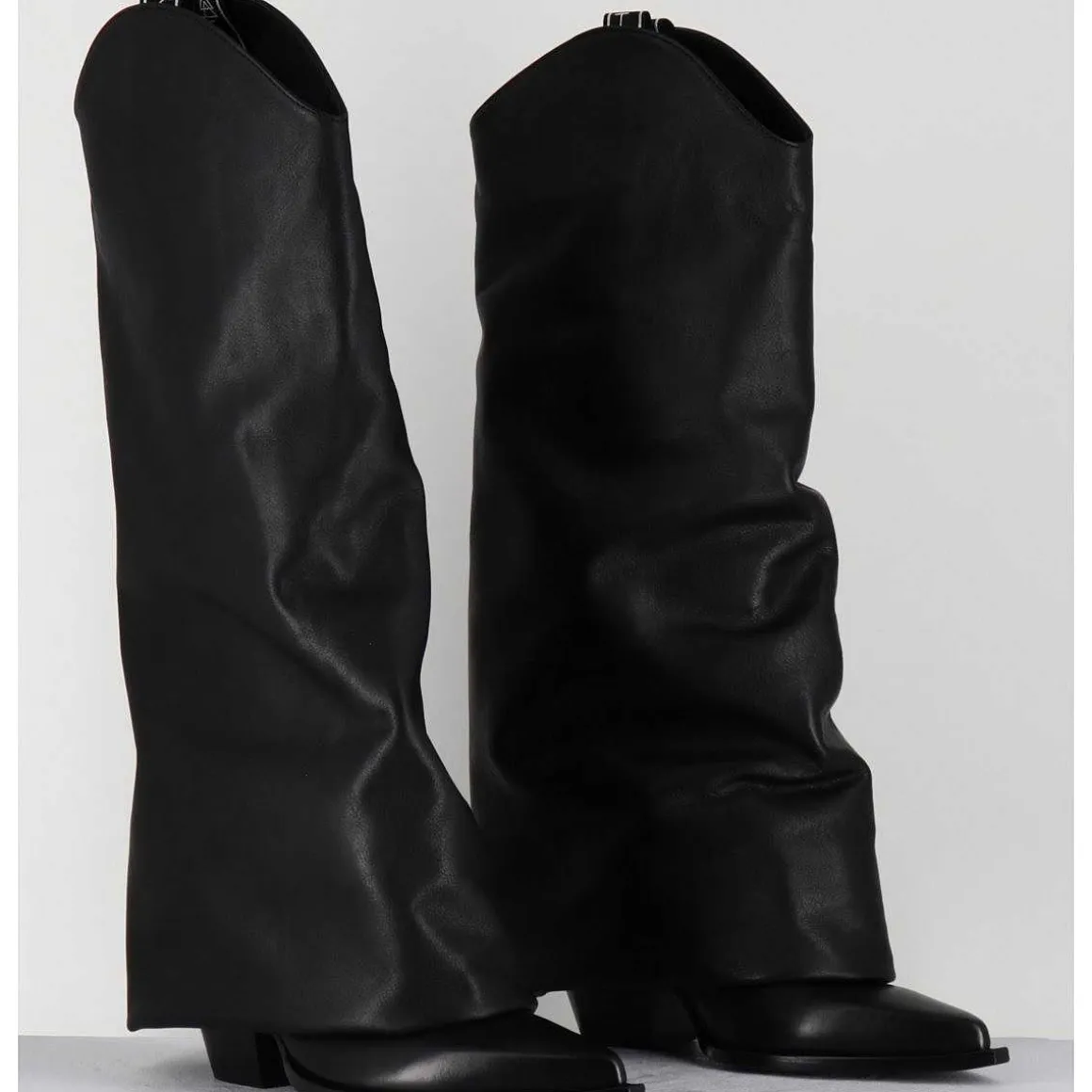 Bottes Santiag A Guetre En Cuir Noir - E3595 Nature Nero