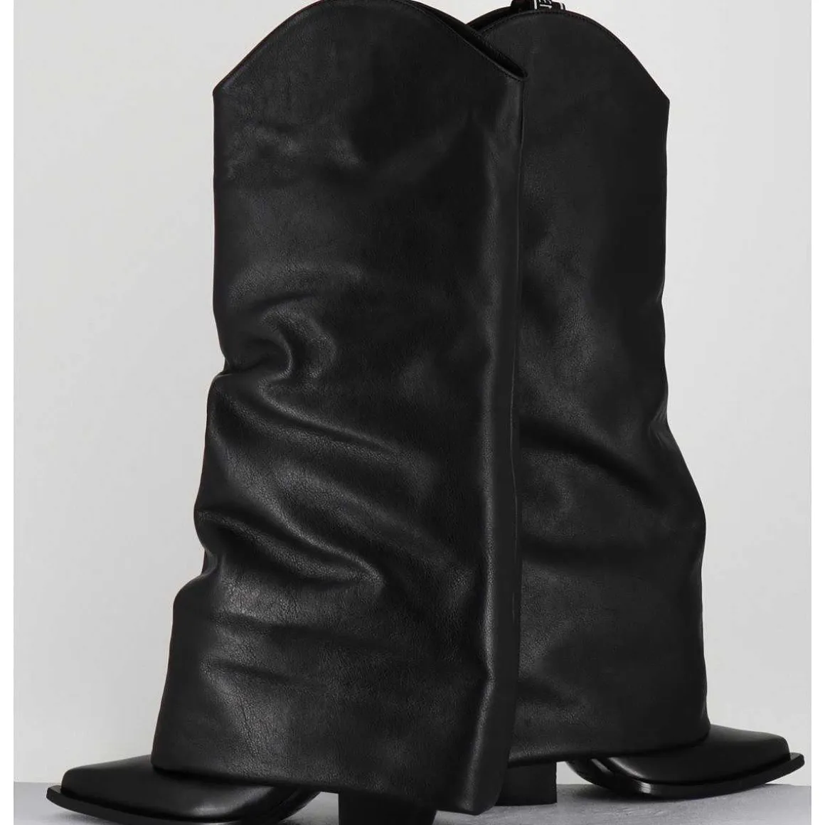 Bottes Santiag A Guetre En Cuir Noir - E3595 Nature Nero