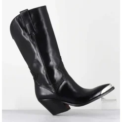 Bottes Santiags En Cuir Noir Serpent & Bout Metal - 4912 Diver Nero