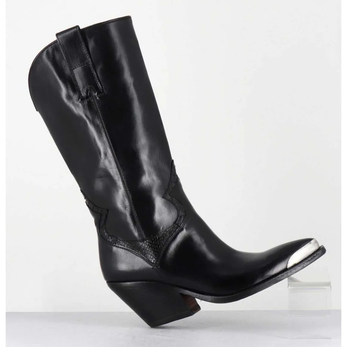 Bottes Santiags En Cuir Noir Serpent & Bout Metal - 4912 Diver Nero