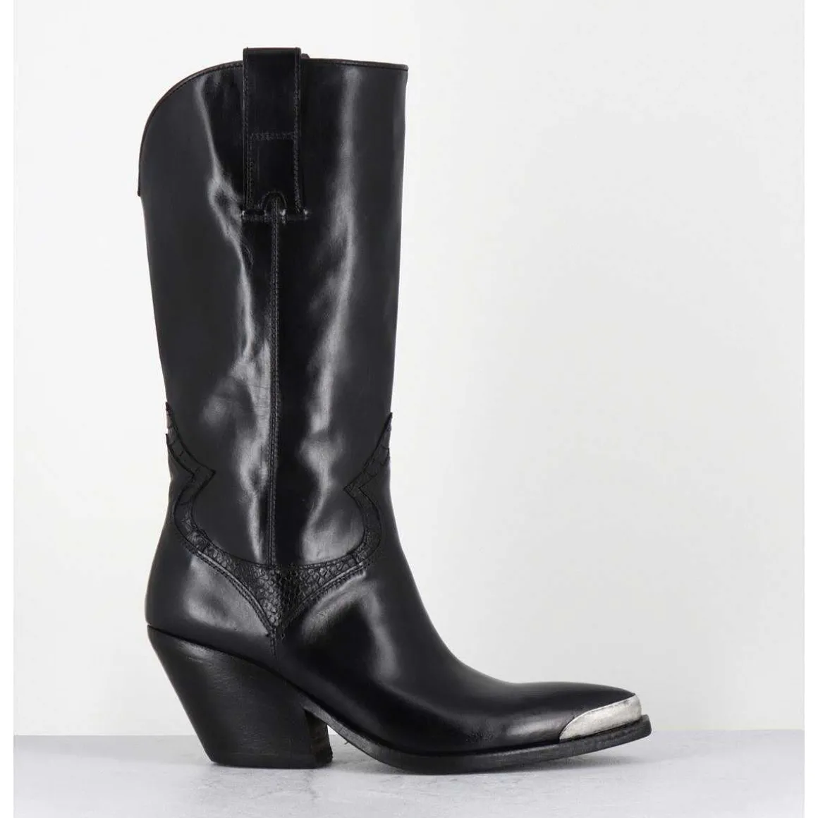 Bottes Santiags En Cuir Noir Serpent & Bout Metal - 4912 Diver Nero