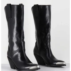 Bottes Santiags En Cuir Noir Serpent & Bout Metal - 4912 Diver Nero