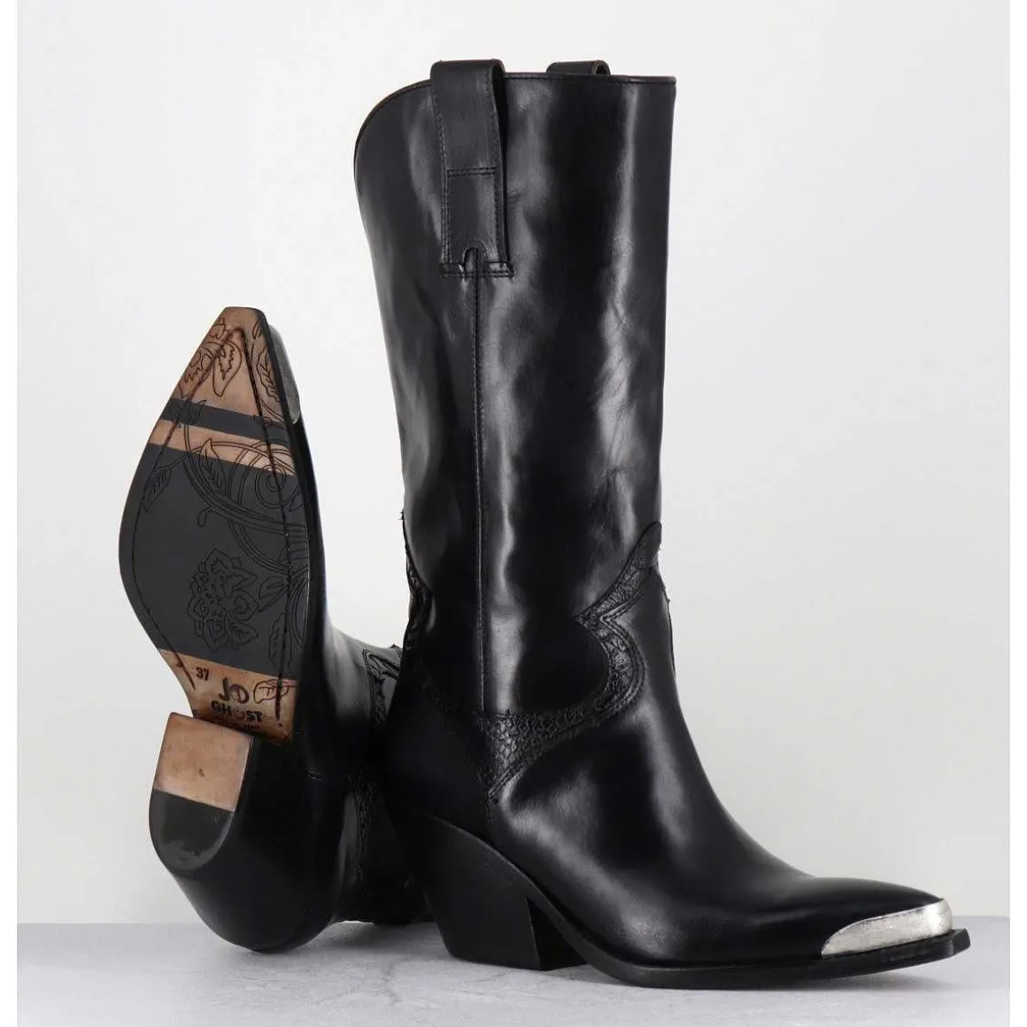 Bottes Santiags En Cuir Noir Serpent & Bout Metal - 4912 Diver Nero
