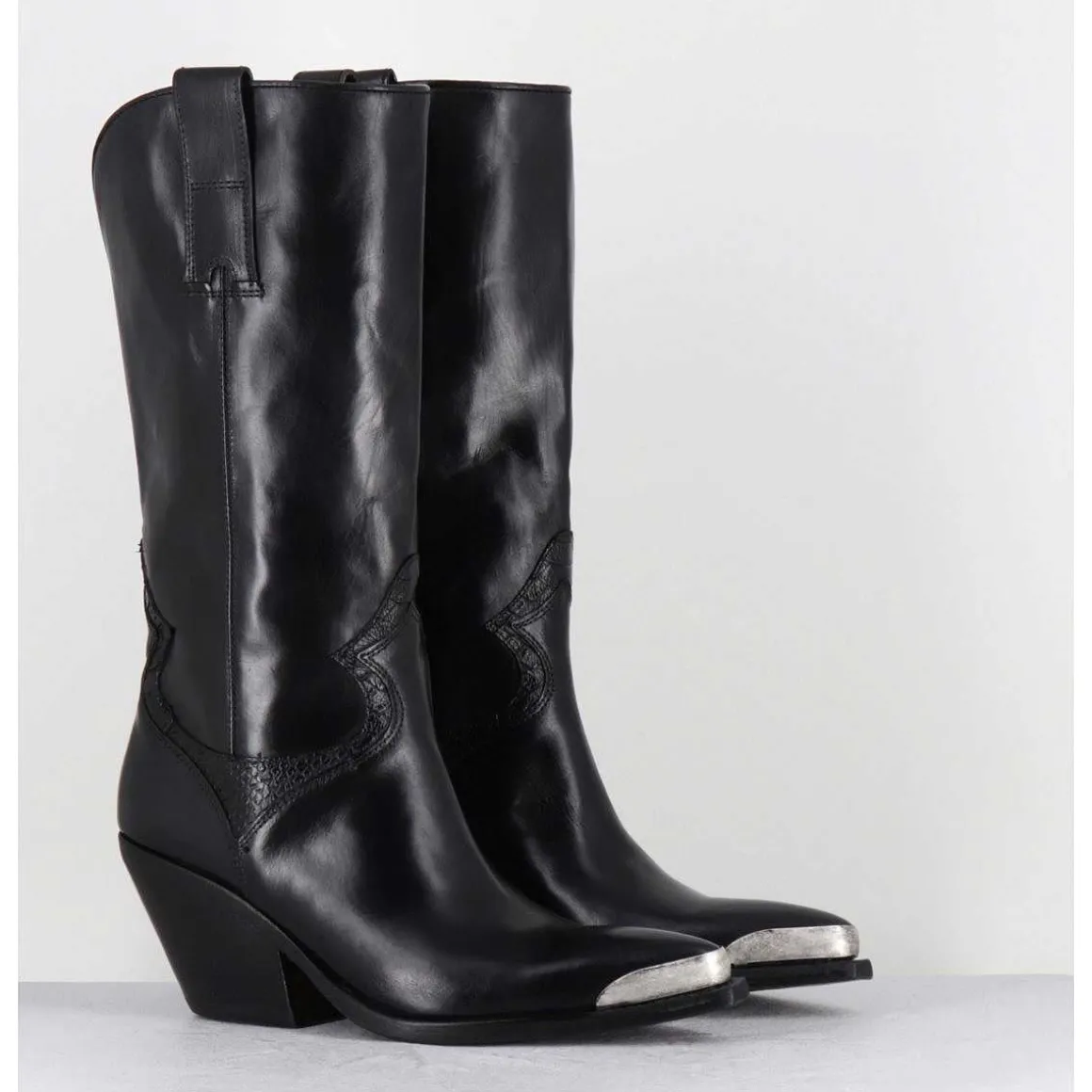 Bottes Santiags En Cuir Noir Serpent & Bout Metal - 4912 Diver Nero