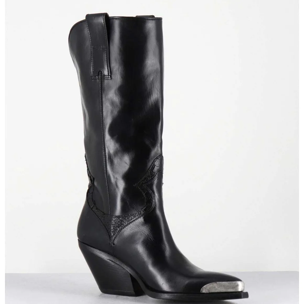 Bottes Santiags En Cuir Noir Serpent & Bout Metal - 4912 Diver Nero
