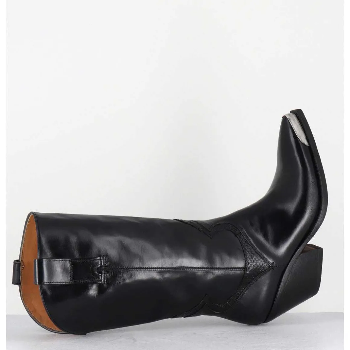 Bottes Santiags En Cuir Noir Serpent & Bout Metal - 4912 Diver Nero