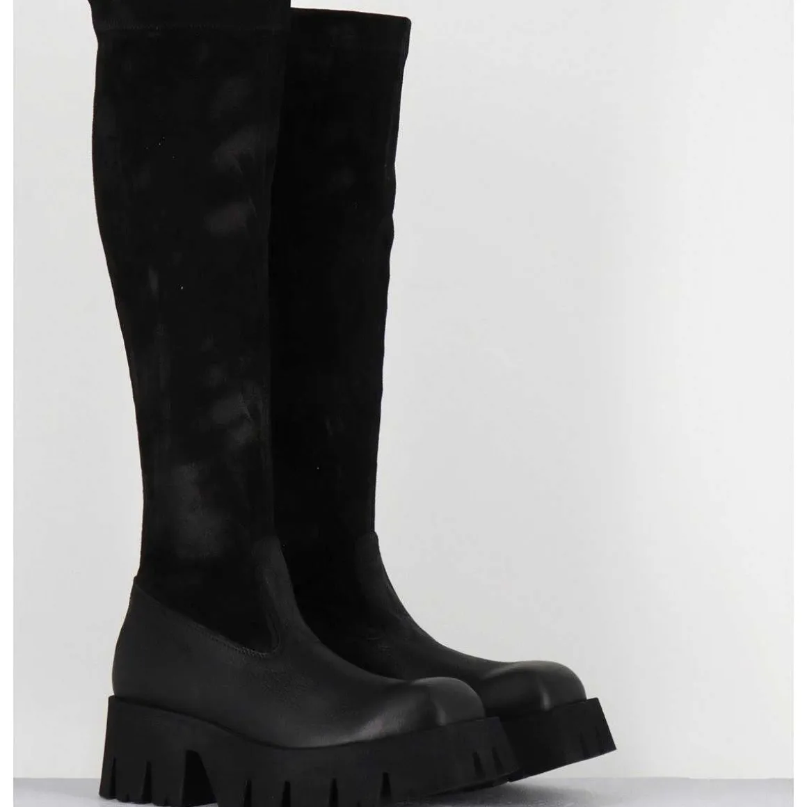 Bottes Stretch Bi-Matiere Cuir Noir - 4225 Gas Nero