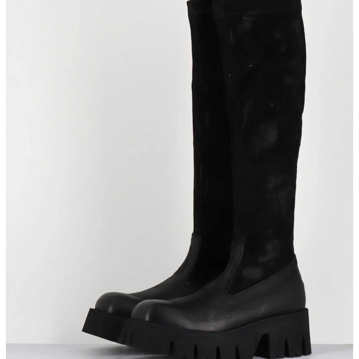 Bottes Stretch Bi-Matiere Cuir Noir - 4225 Gas Nero