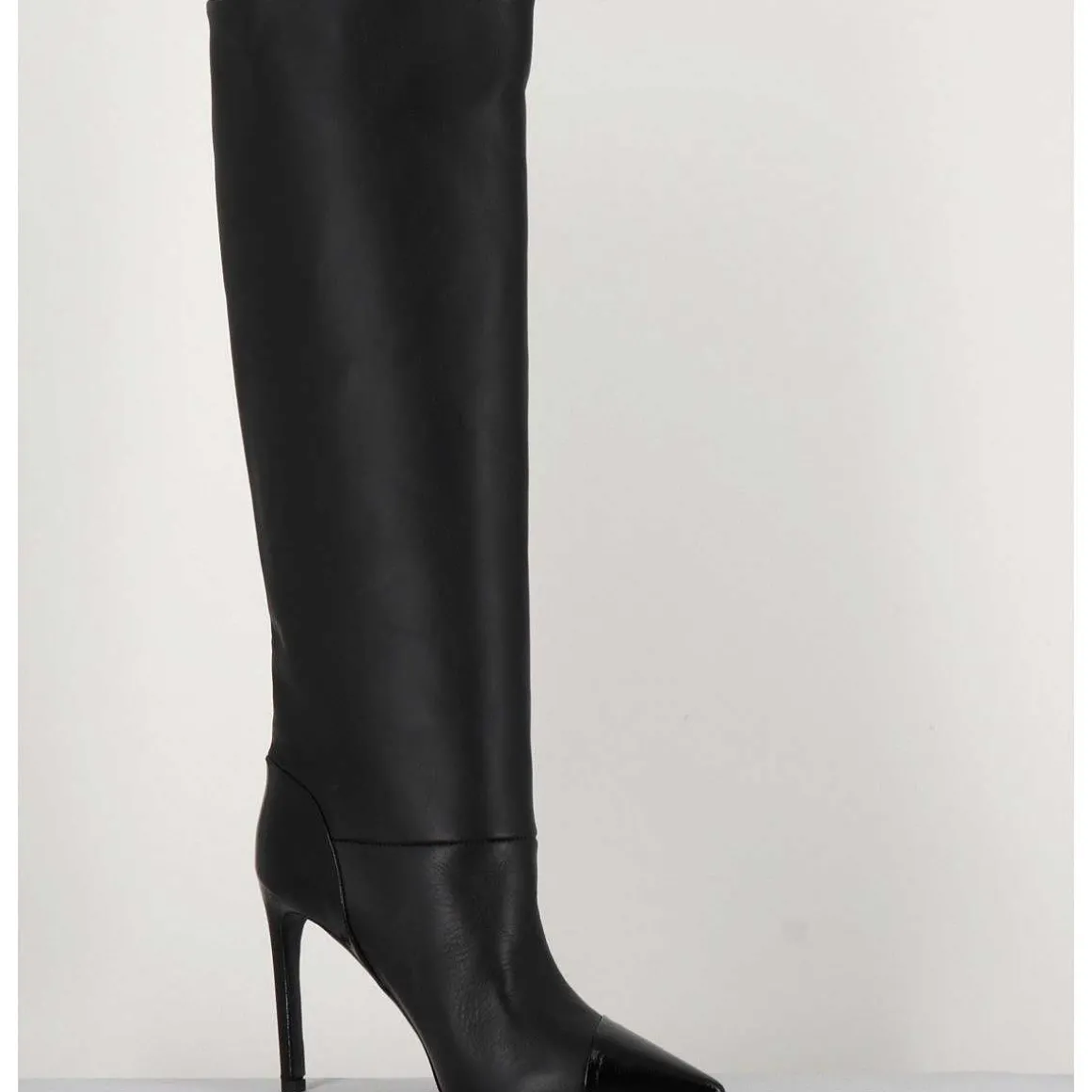 Bottes Talon Haut Bout Pointu En Cuir Noir - 11433 Merlot Nero