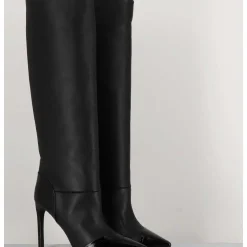 Bottes Talon Haut Bout Pointu En Cuir Noir - 11433 Merlot Nero