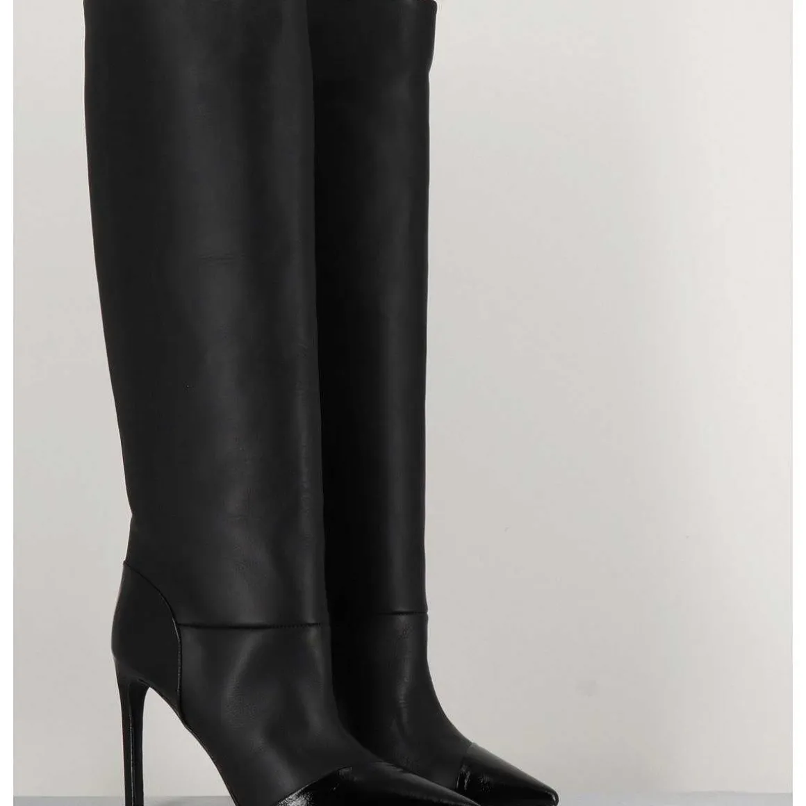 Bottes Talon Haut Bout Pointu En Cuir Noir - 11433 Merlot Nero