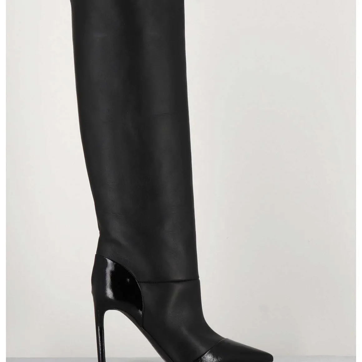 Bottes Talon Haut Bout Pointu En Cuir Noir - 11433 Merlot Nero