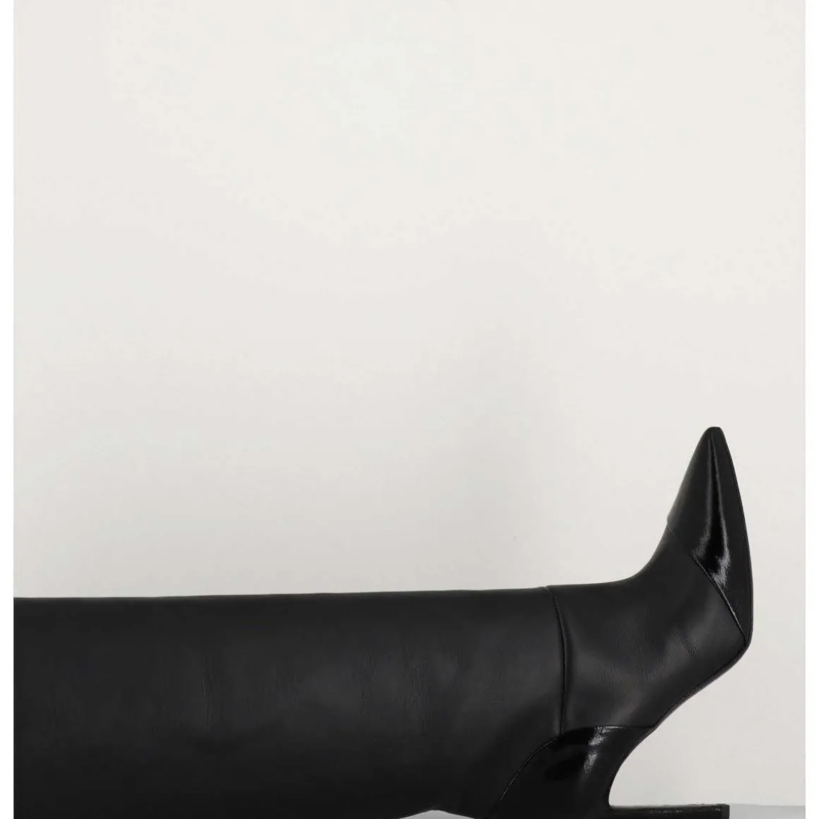 Bottes Talon Haut Bout Pointu En Cuir Noir - 11433 Merlot Nero