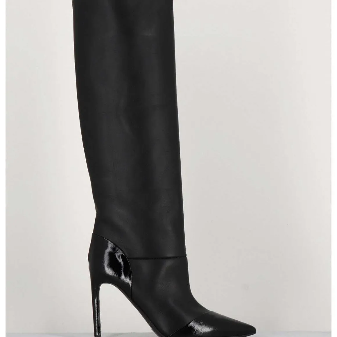 Bottes Talon Haut Bout Pointu En Cuir Noir - 11433 Merlot Nero